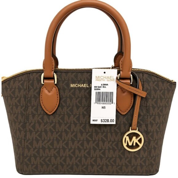 Michael Kors Brown Monogram Medium Satchel With Gold Hardware & Dual Handles - Picture 1 of 11